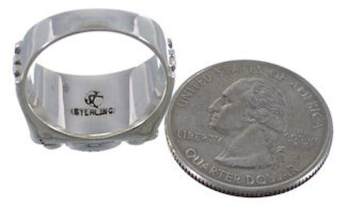 Substantial Silver Turquoise Needlepoint Ring Size 6-3/4 VX37160